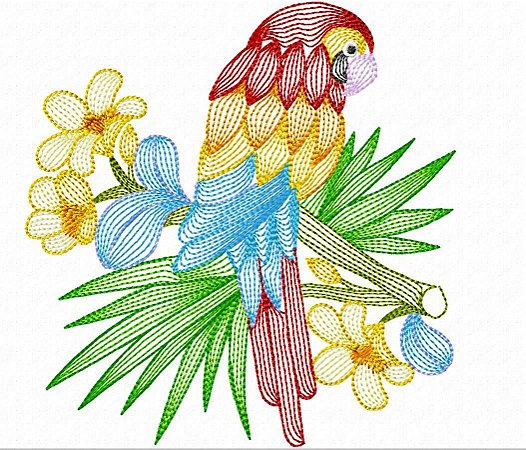 Matriz Bordado Papagaios E Araras Com Flores