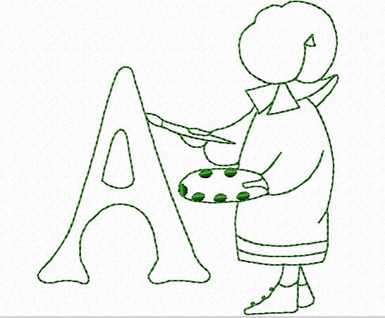 Matriz Bordado Alfabeto Menininha Brincando Contorno