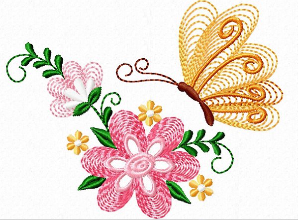 Matriz Bordado Borboleta Com Flores Rippled