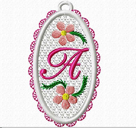 Matriz Bordado Alfabeto Chaveiro Rendado Com Florzinha
