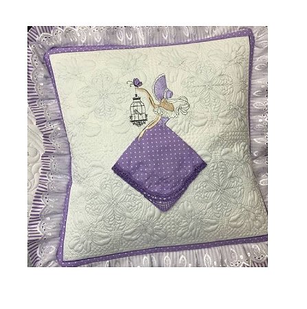 Matriz Bordado Almofada Quilt Linda Mulher Com Gaiola
