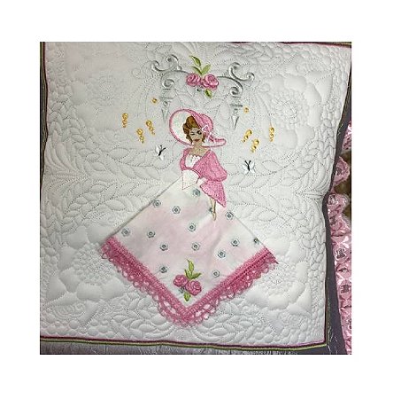Matriz Bordado Almofada Quilt Linda Mulher Com Rosa