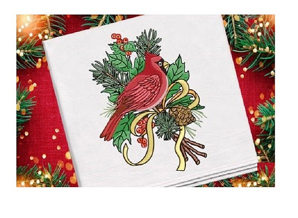 Matriz Bordado Natal Pássaro Vermelho Lindo