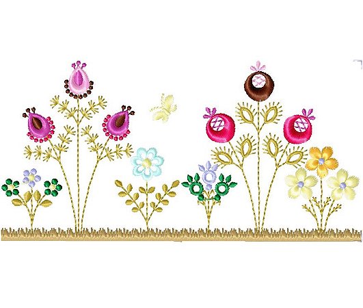 Matriz Bordado Barrinha Com Florzinhas No Jardim