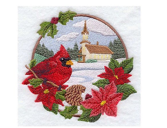 Matriz Bordado Natal Passarinho Na Paisagem