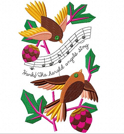 Matriz Bordado Natal Passarinhos E A Música