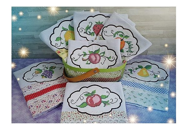 Matriz Bordado Pano De Prato Frutas Na Moldura