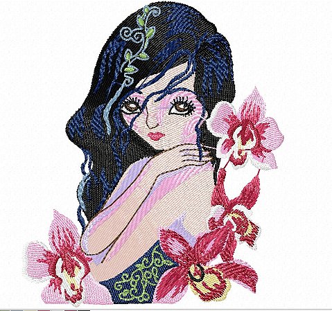 Matriz Bordado Lindas Meninas Perfil Com Flores