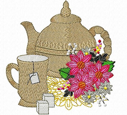 Matriz Bordado Pano De Prato Chá Com Limão E Flores