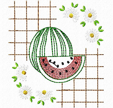 Matriz Bordado Pano De Prato Frutas Com Florzinha Contorno