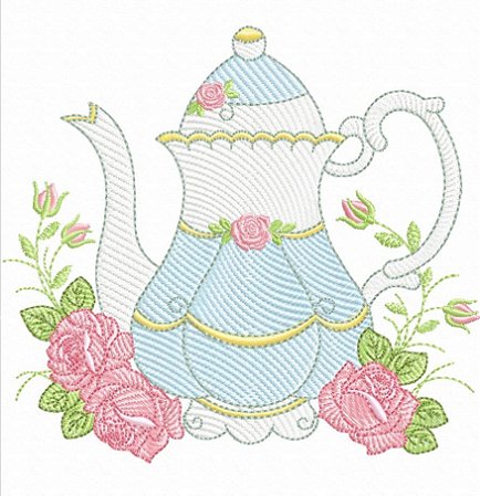 Matriz Bordado Pano De Prato Jogo De Chá E Café Com Rosas