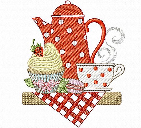 Matriz Bordado Pano De Prato Chá Da Tarde Com Cupcake