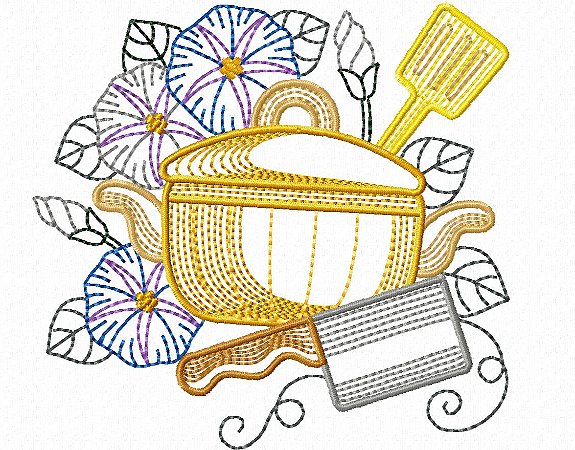 Matriz Bordado Pano De Prato Cozinha Com Flores Rippled