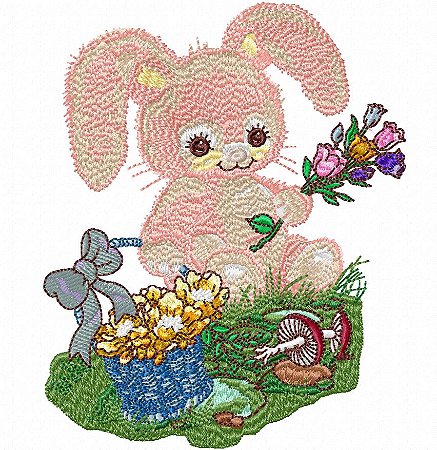 Matriz Bordado Coelhinha E Amigos Com Flores