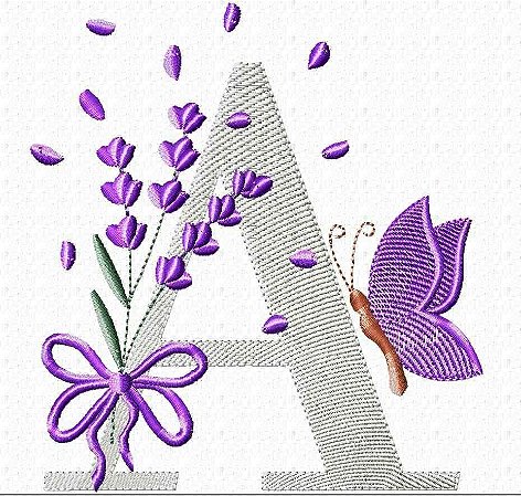 Matriz Bordado Alfabeto Lavanda Delicada Com Borboleta
