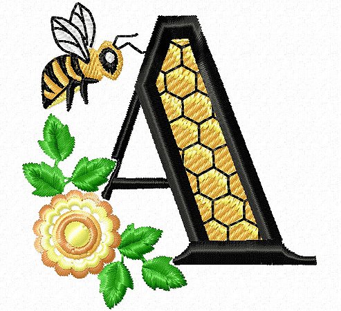 Matriz Bordado Alfabeto Abelhinha Com Colmeia