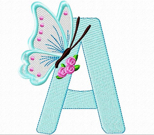 Matriz Bordado Alfabeto Com Borboleta Delicada