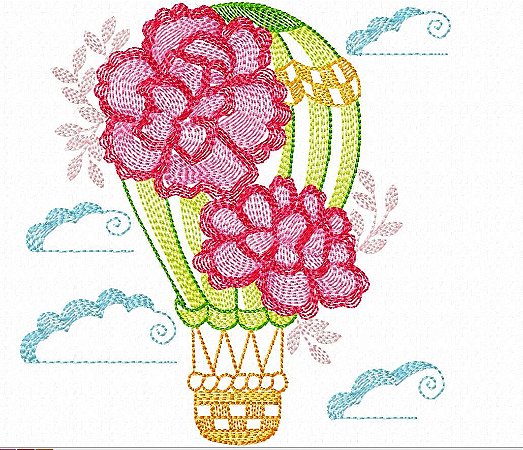 Matriz Bordado Balões Com Flores Para Fralda