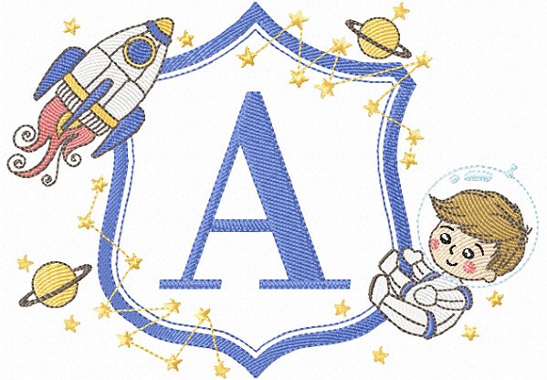 Matriz Bordado Alfabeto Astronauta Na Moldura
