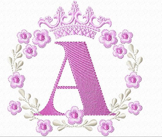Matriz Bordado Alfabeto Feminino Com Coroa E Florzinhas