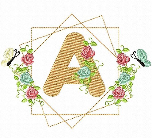 Matriz Bordado Alfabeto Linda Moldura Com Rosas