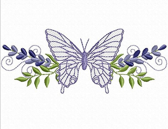 Matriz Bordado Lavanda Com Borboleta Para Lavabo E Toalha