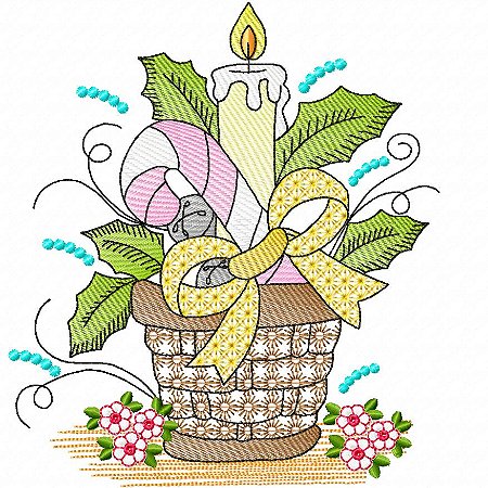 Matriz Bordado Natal Com Vela E Flores