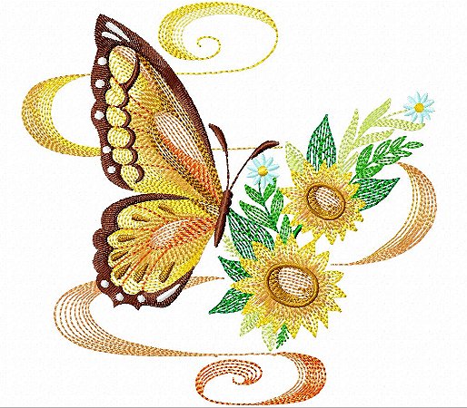 Matriz Bordado Borboleta Com Flores Delicadas Rippled