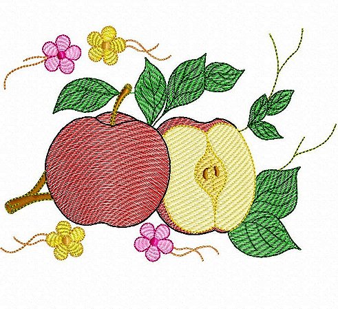 Matriz Bordado Pano De Prato Frutas E Flores