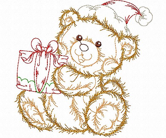 Matriz Bordado Natal Ursinho Feliz Contorno