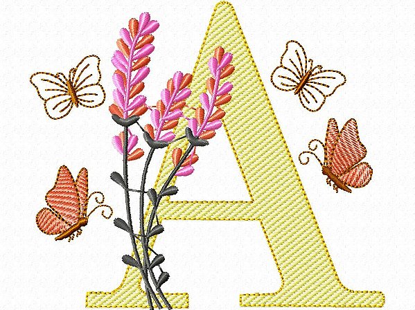 Matriz Bordado Alfabeto Borboletas Na Lavanda