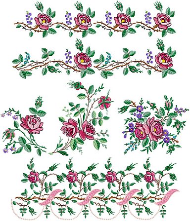 Matriz Bordado Toalha E Lavabo Rosas Vermelhas Delicadas