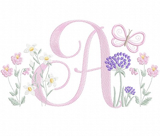 Matriz Bordado Alfabeto Jardim Com Borboleta