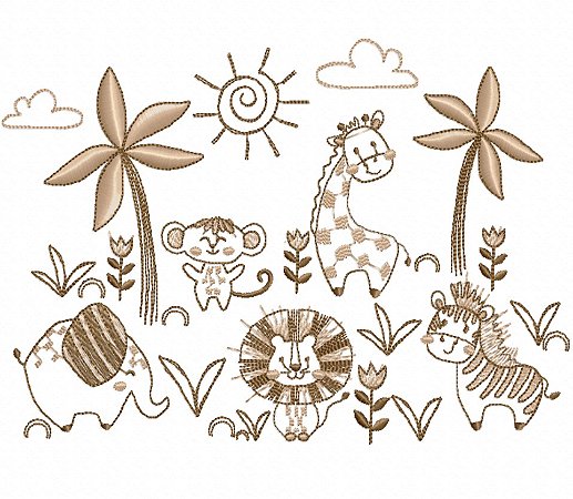 Matriz Bordado Safári Riscado Divertido