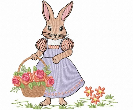 Matriz Bordado Páscoa Coelhinho No Jardim Com Flores