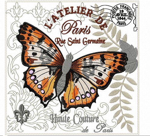Matriz Bordado Borboletas Em Paris Para Almofada E Quadrinho