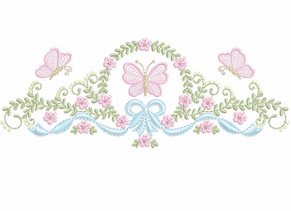 Matriz Bordado Toalha E Lavabo Raminhos Com Borboleta