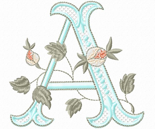 Matriz Bordado Alfabeto Folhinha E Flores