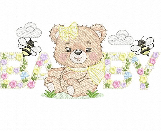 Matriz Bordado Ursinha No Jardim