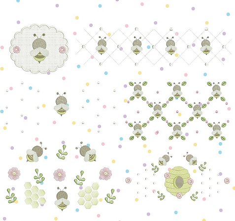 Matriz Bordado Toalha E Lavabo Barrinhas Com Abelhinha