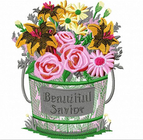 Matriz Bordado Arranjo Floral No Balde