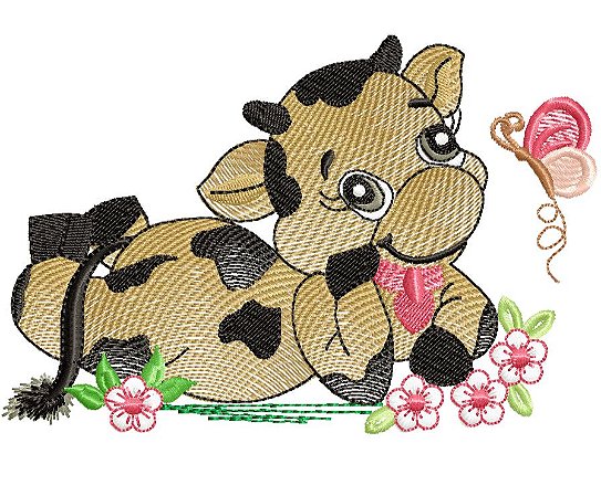 Matriz Bordado Pano De Prato Vaquinha No Jardim