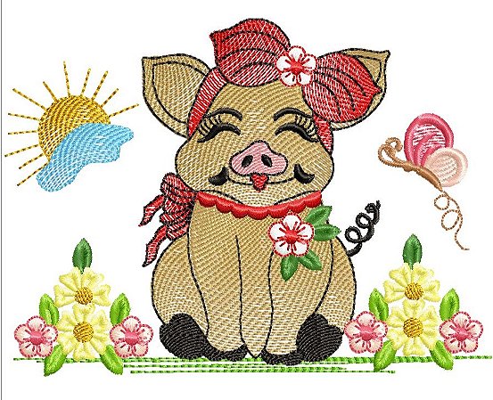 Matriz Bordado Pano De Prato Porquinha E Vaquinha