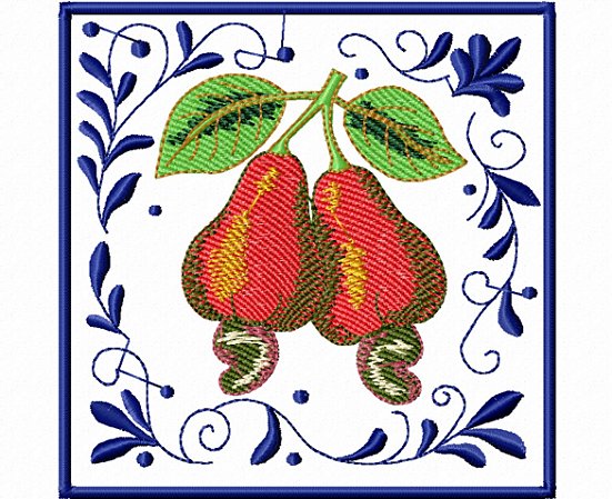Matriz Bordado Pano De Prato Frutas No Azulejo