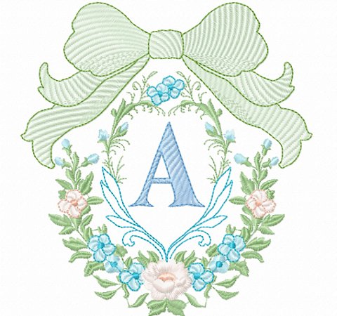 Matriz Bordado Alfabeto Floral Com Moldura E Laço