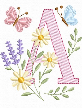 Matriz Bordado Alfabeto Florzinha E Borboleta