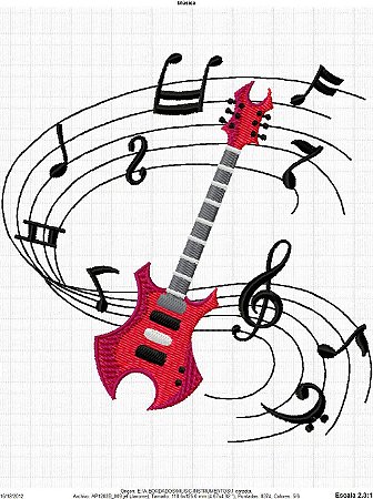 Matriz Bordado Instrumentos Musicais Na Pauta