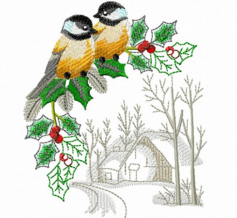 Matriz Bordado Natal Com Pássaros