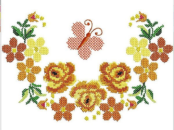 Matriz Bordado Ponto Cruz Barrado Floral