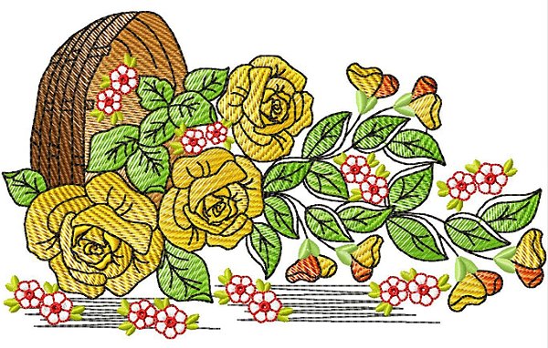 Matriz Bordado Pano De Prato Flores Na Cesta